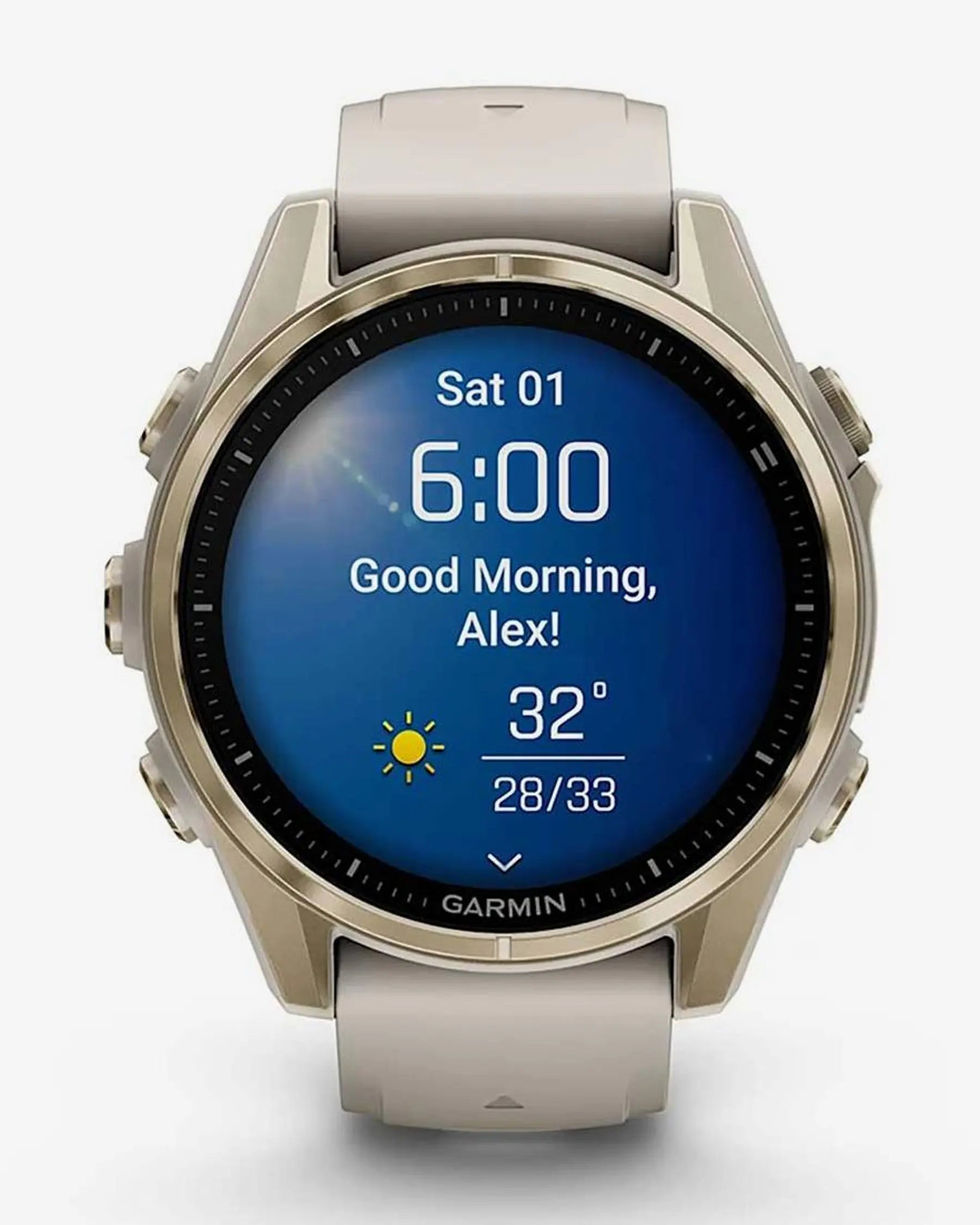 Garmin Fenix 8 AMOLED Zafiro 43 mm dorado correa beige